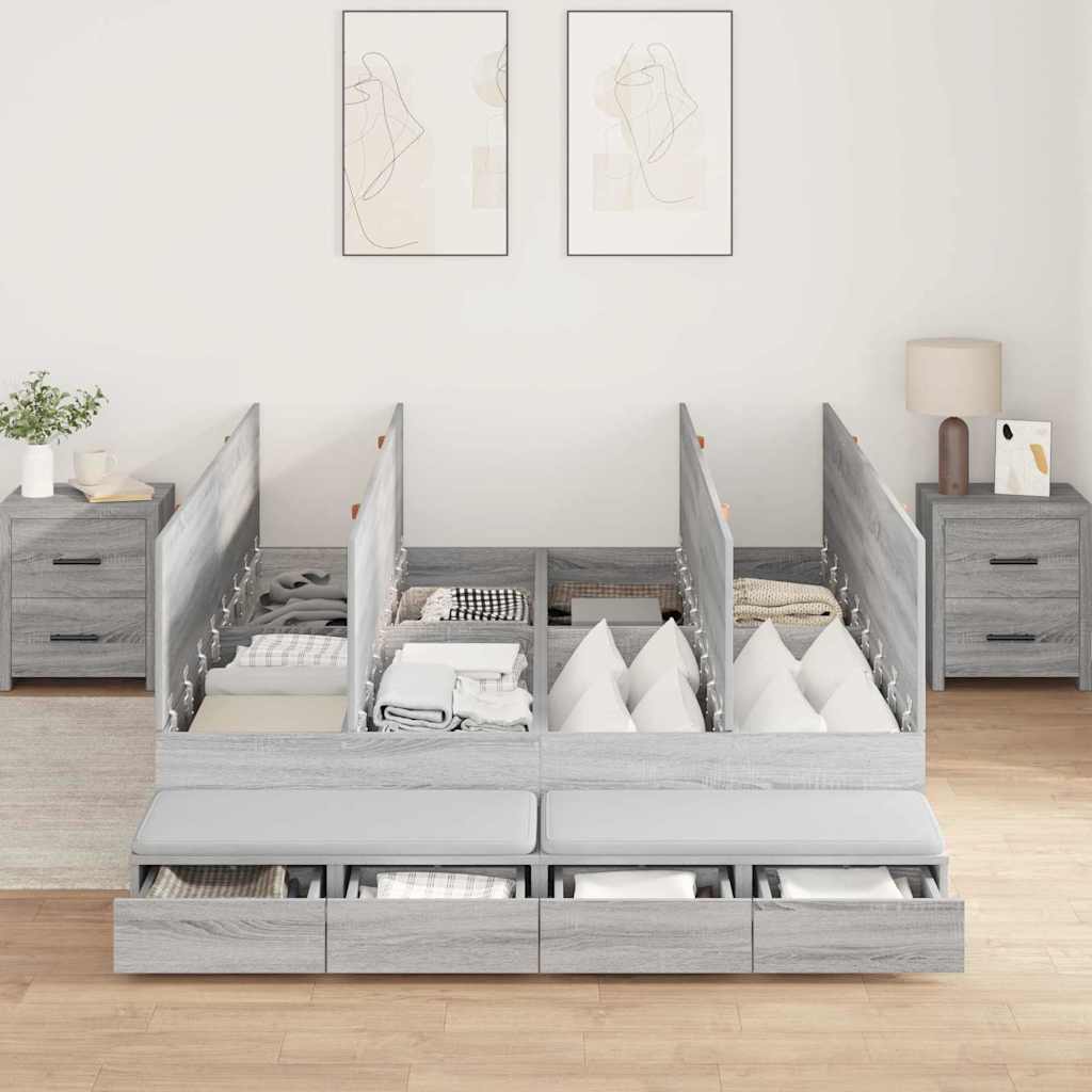 Storage Bed Frame Grey Sonoma 135 cm Engineered Wood