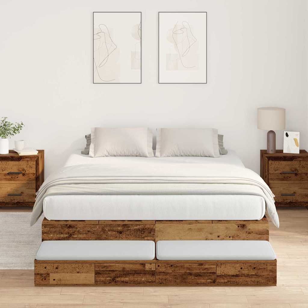 Storage Bed Frame with Drawer Old Wood 135 cm Engineered Wood