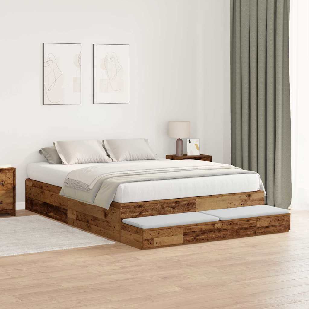 Storage Bed Frame with Drawer Old Wood 135 cm Engineered Wood