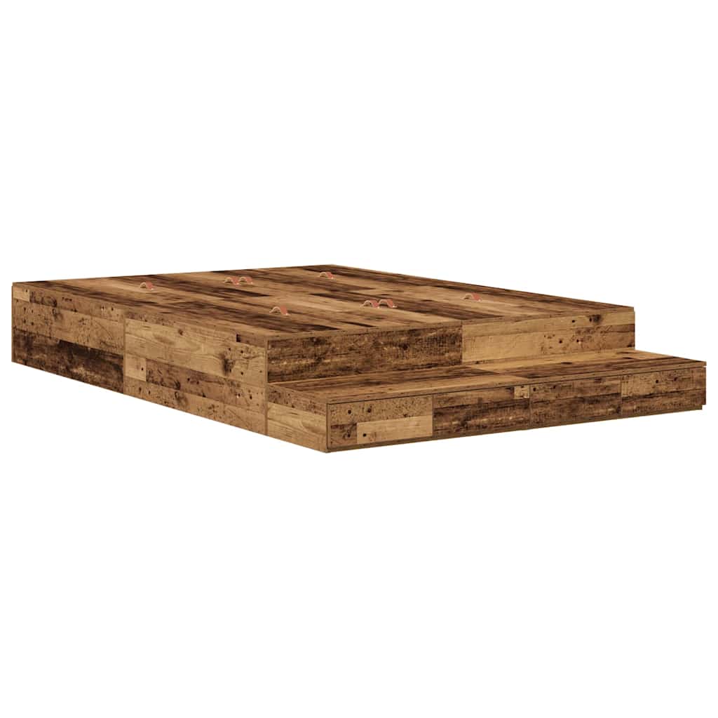 Storage Bed Frame with Drawer Old Wood 135 cm Engineered Wood