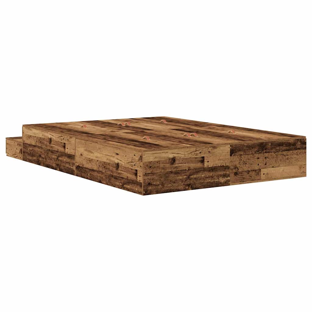 Storage Bed Frame with Drawer Old Wood 135 cm Engineered Wood
