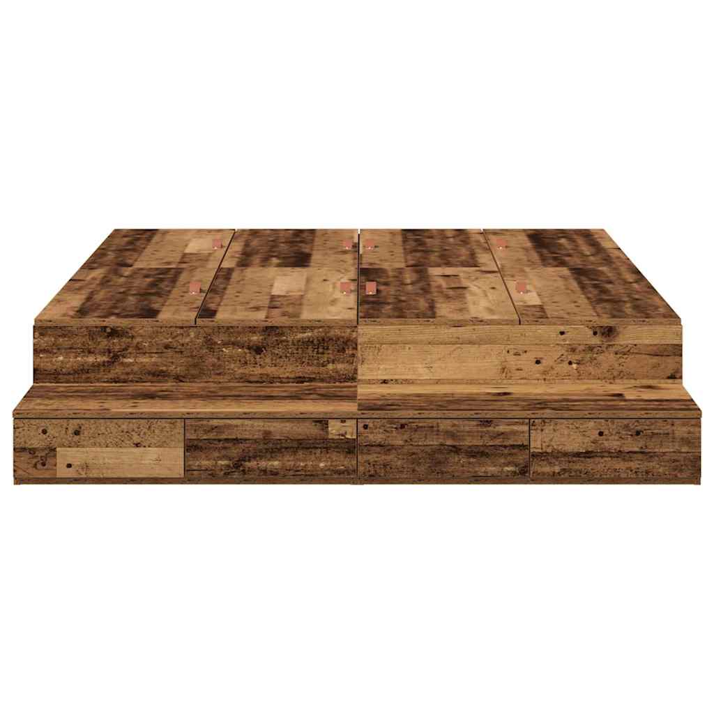 Storage Bed Frame with Drawer Old Wood 135 cm Engineered Wood