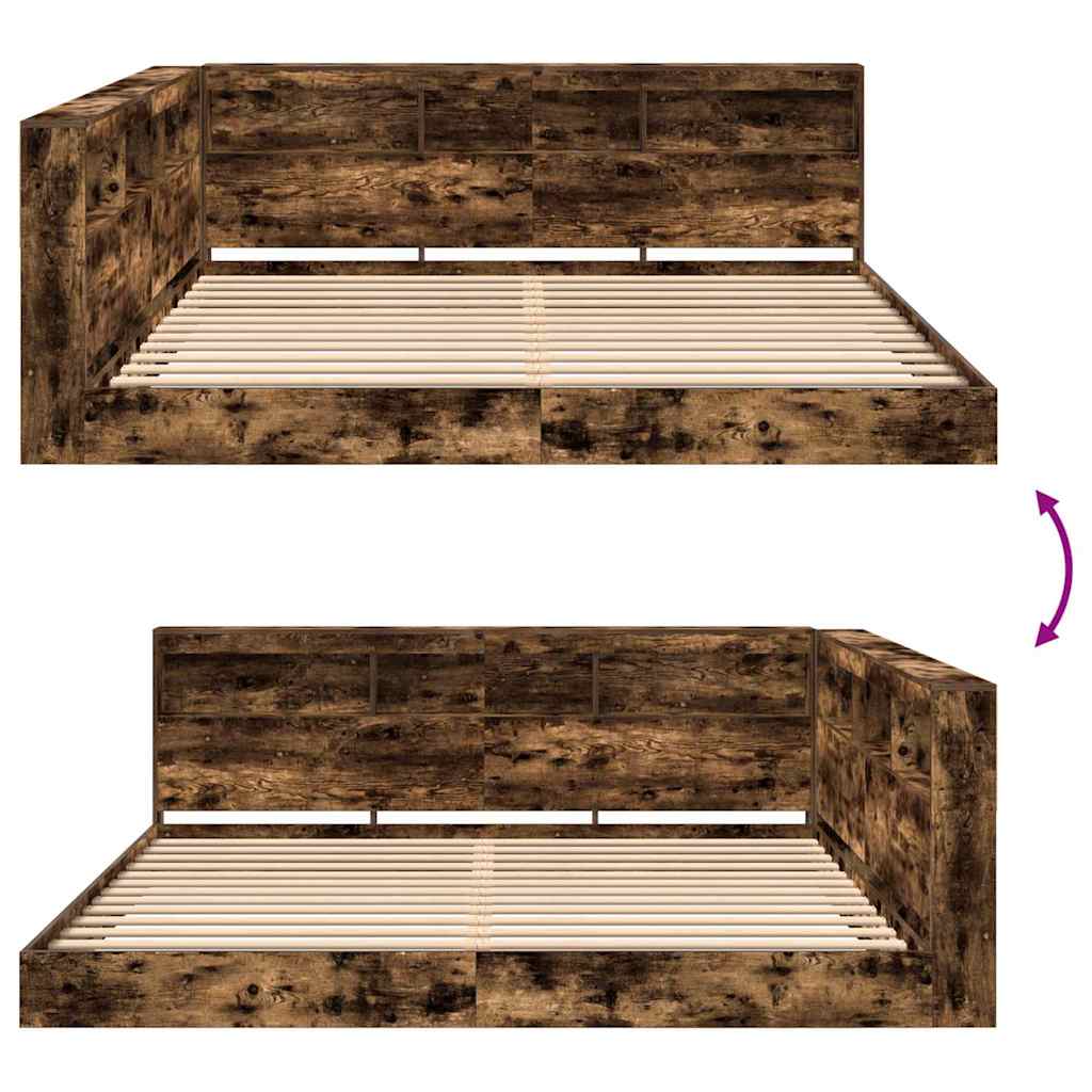 Bookcase Bed Smoked oak 180 x 200 cm Engineered wood