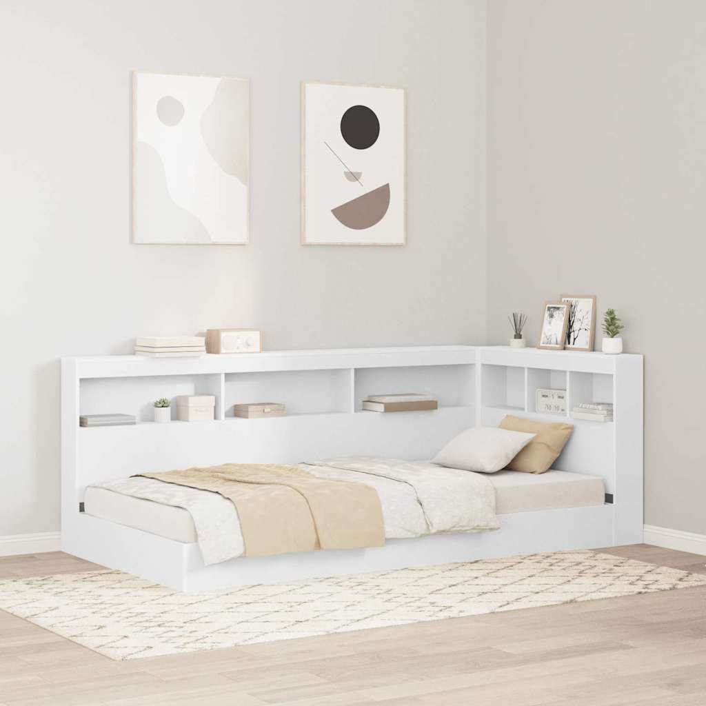 Bookcase Bed with Headboard White 90 x 190 cm Engineered wood