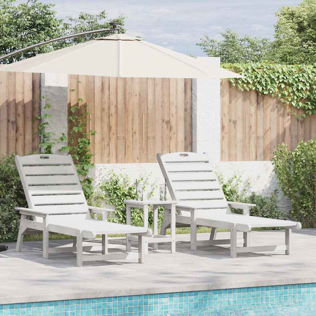 Sun Lounger Reclining 3 pcs White Polyethylene
