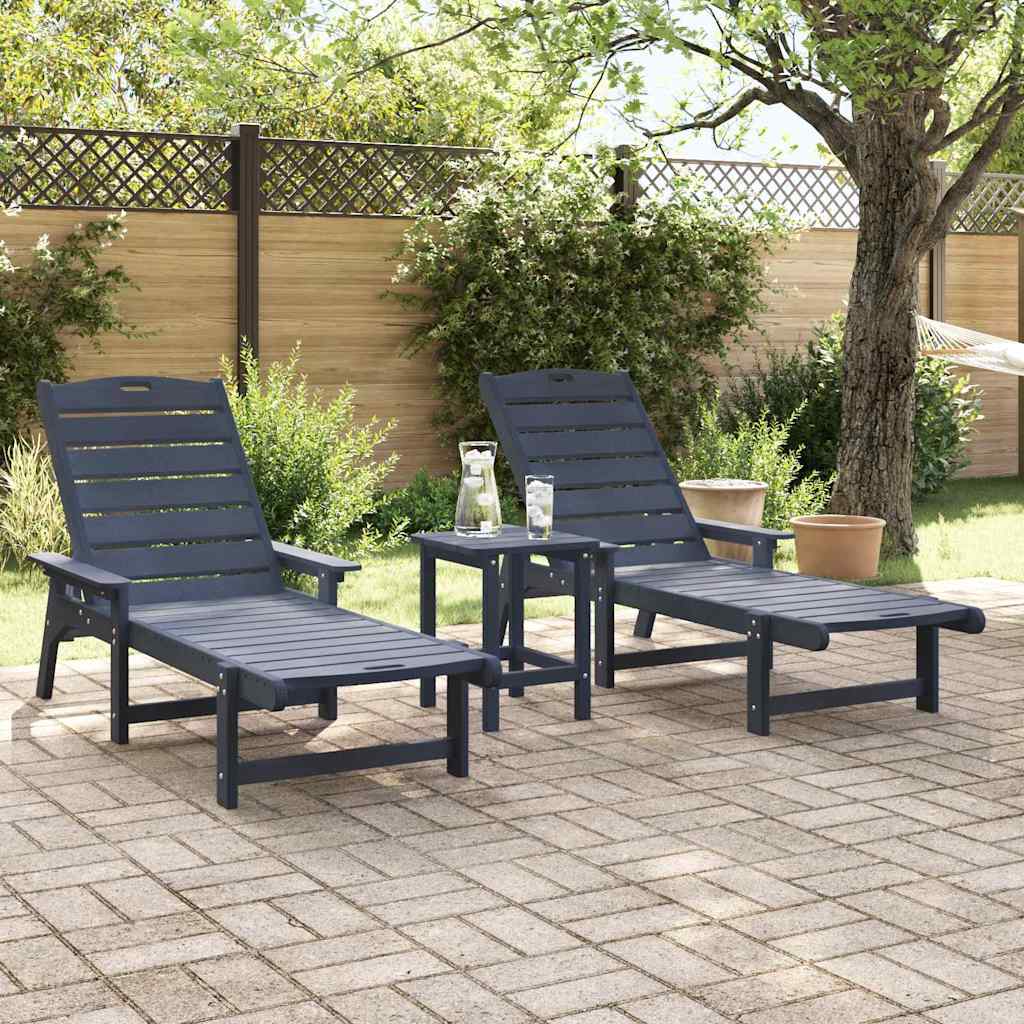 Sun Lounger Reclining 3 pcs Navy Polyethylene