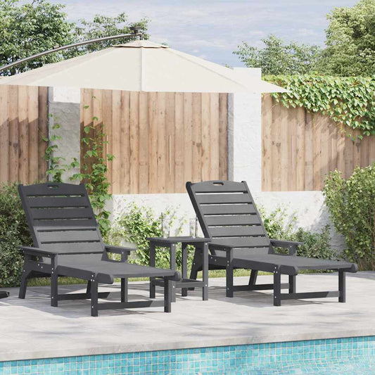 Sun Lounger 3 pcs Polyethylene Light Grey
