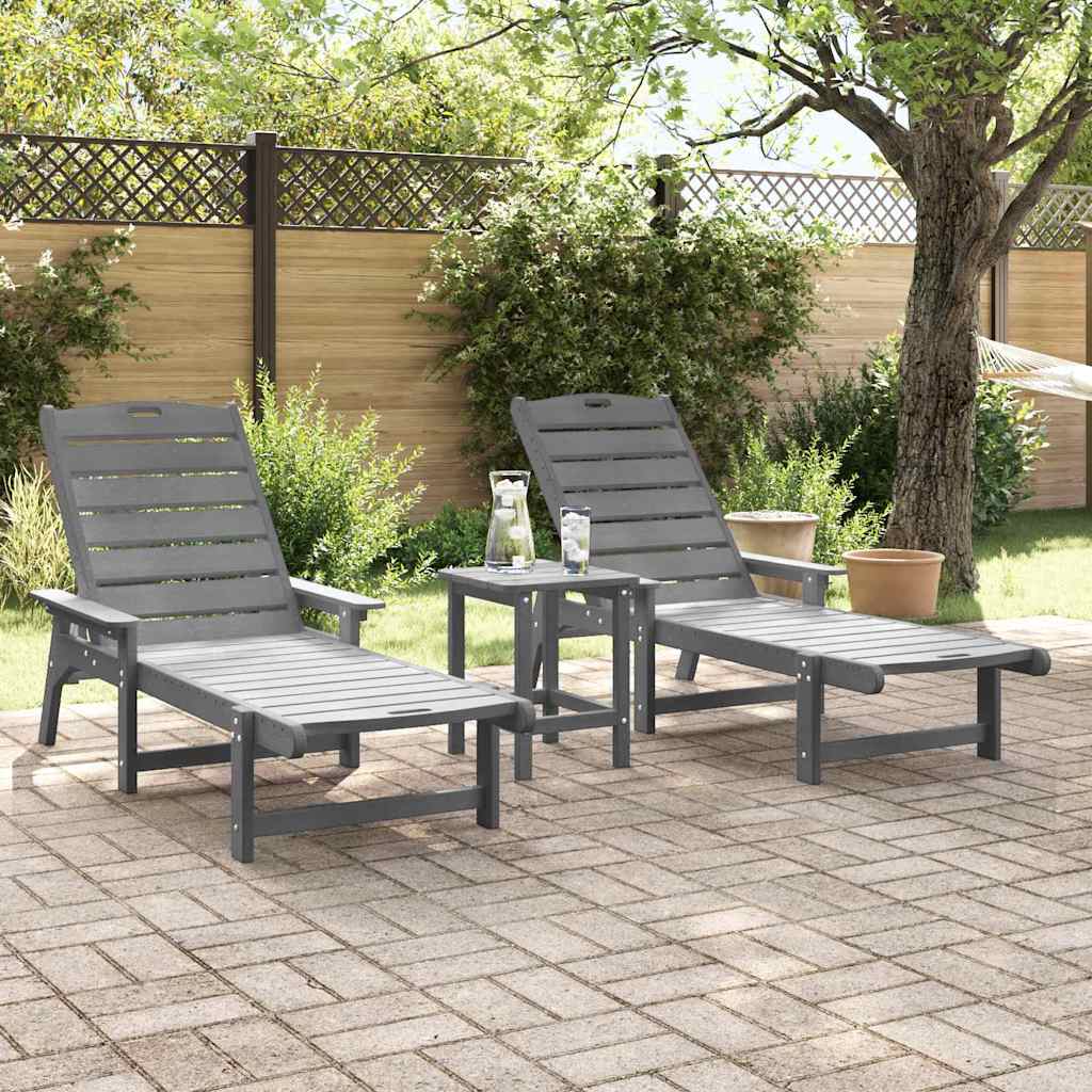 Sun Lounger Reclining 3 pcs Light Grey Polyethylene