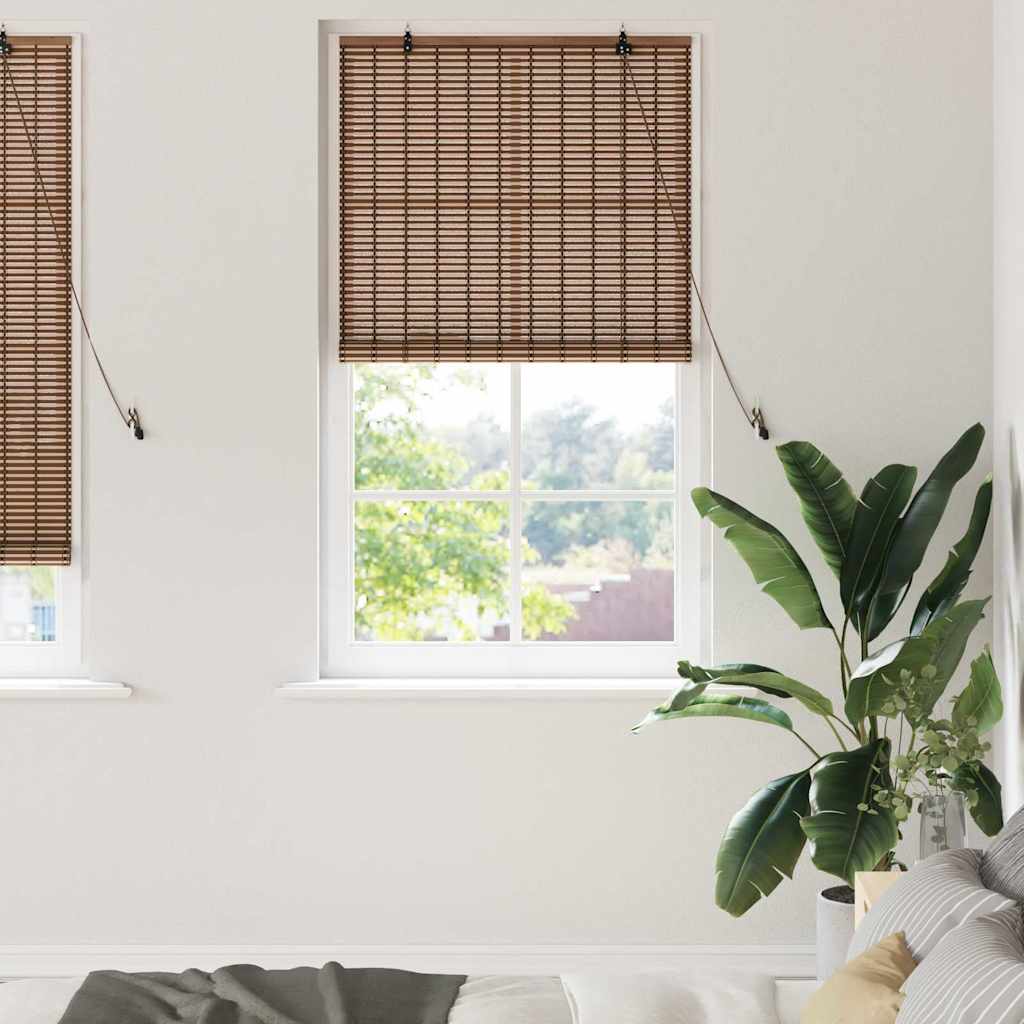 Roller Blind with Curtains Manual Brown 80 x 220 cm Bamboo