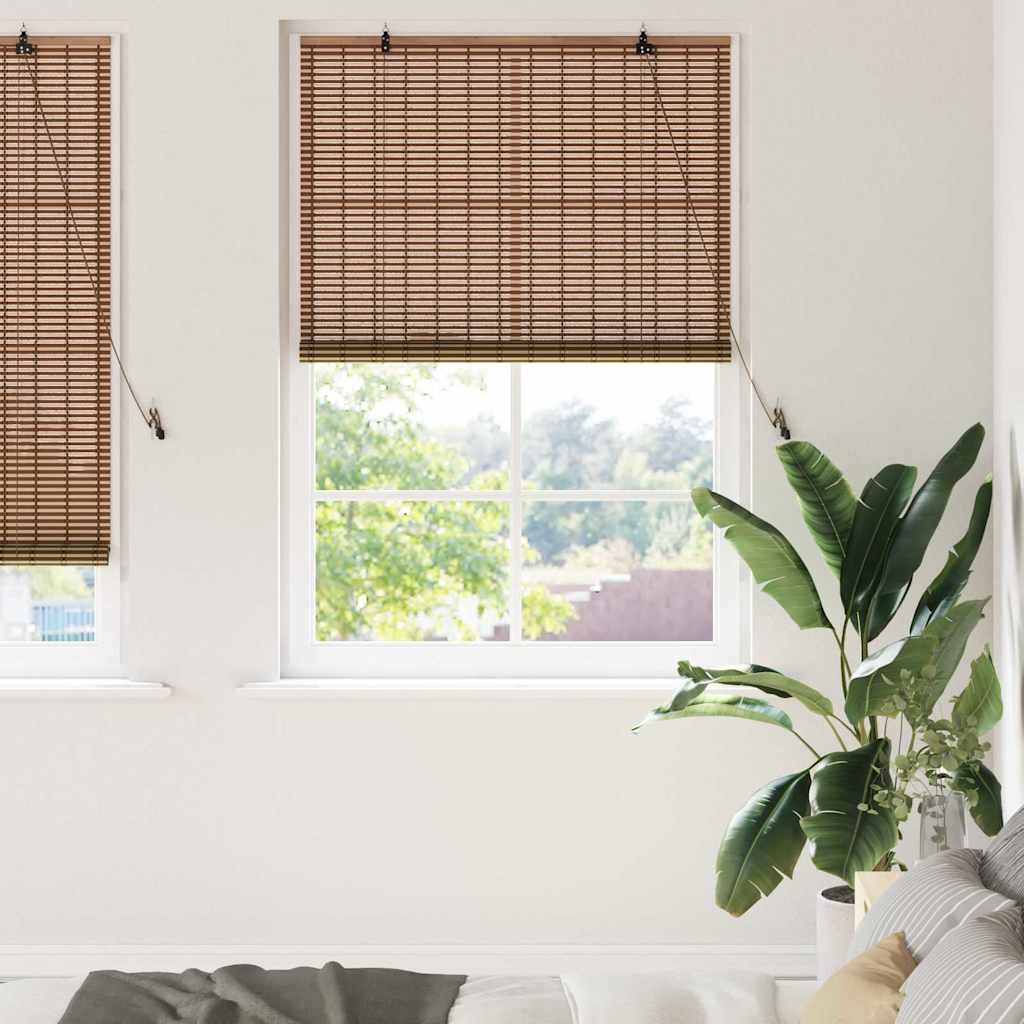 Roller Blind with Curtains Manual Brown 100 x 220 cm Bamboo