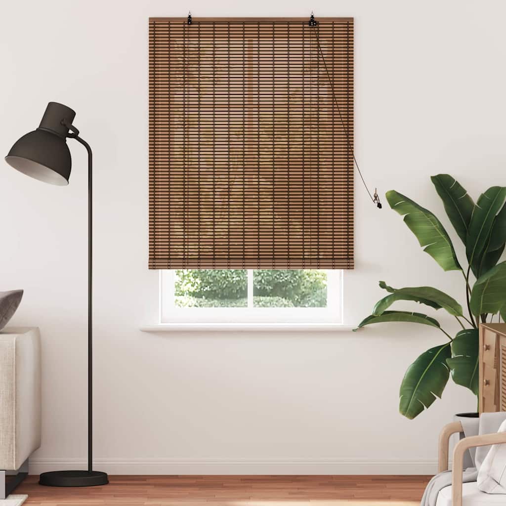 Roller Blind with Curtains Manual Brown 110 x 220 cm Bamboo