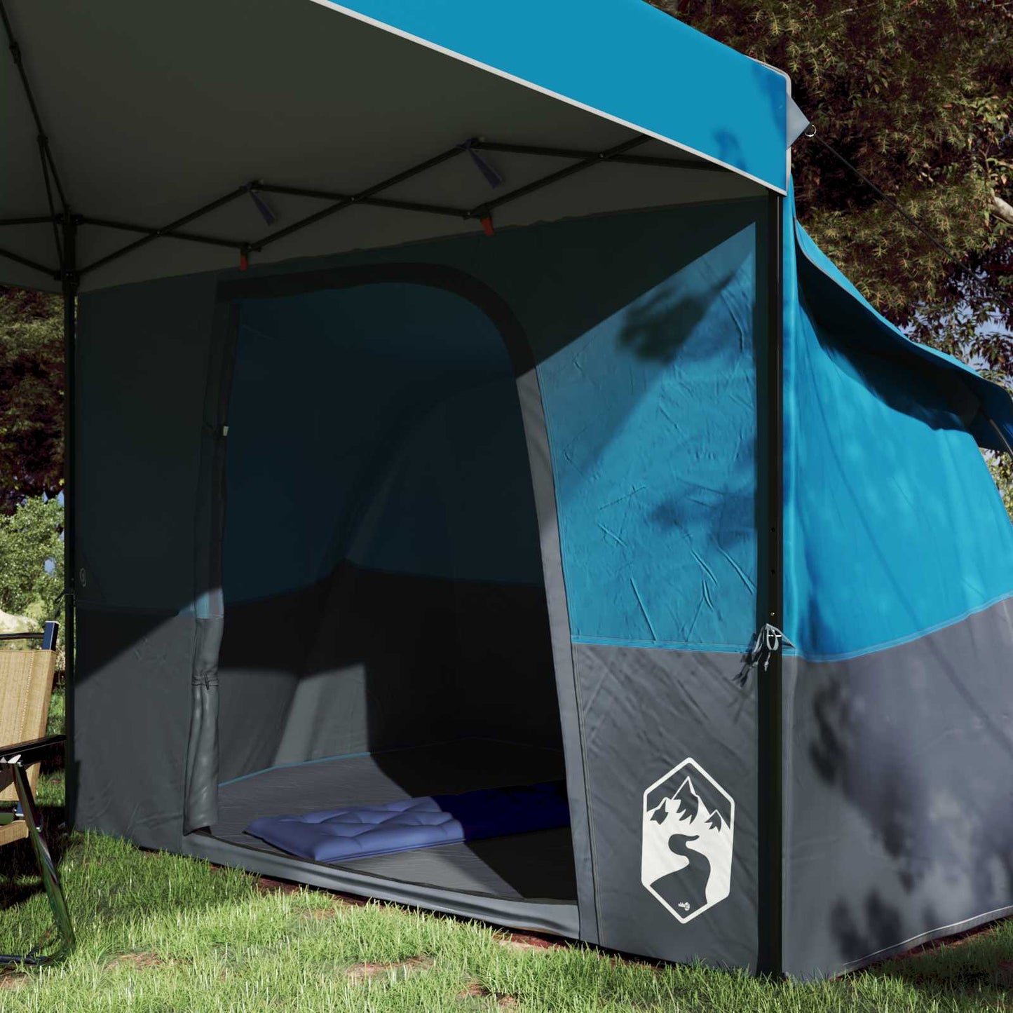 Camping Tent Set Folding 2 pcs Blue Taffeta and Fabric