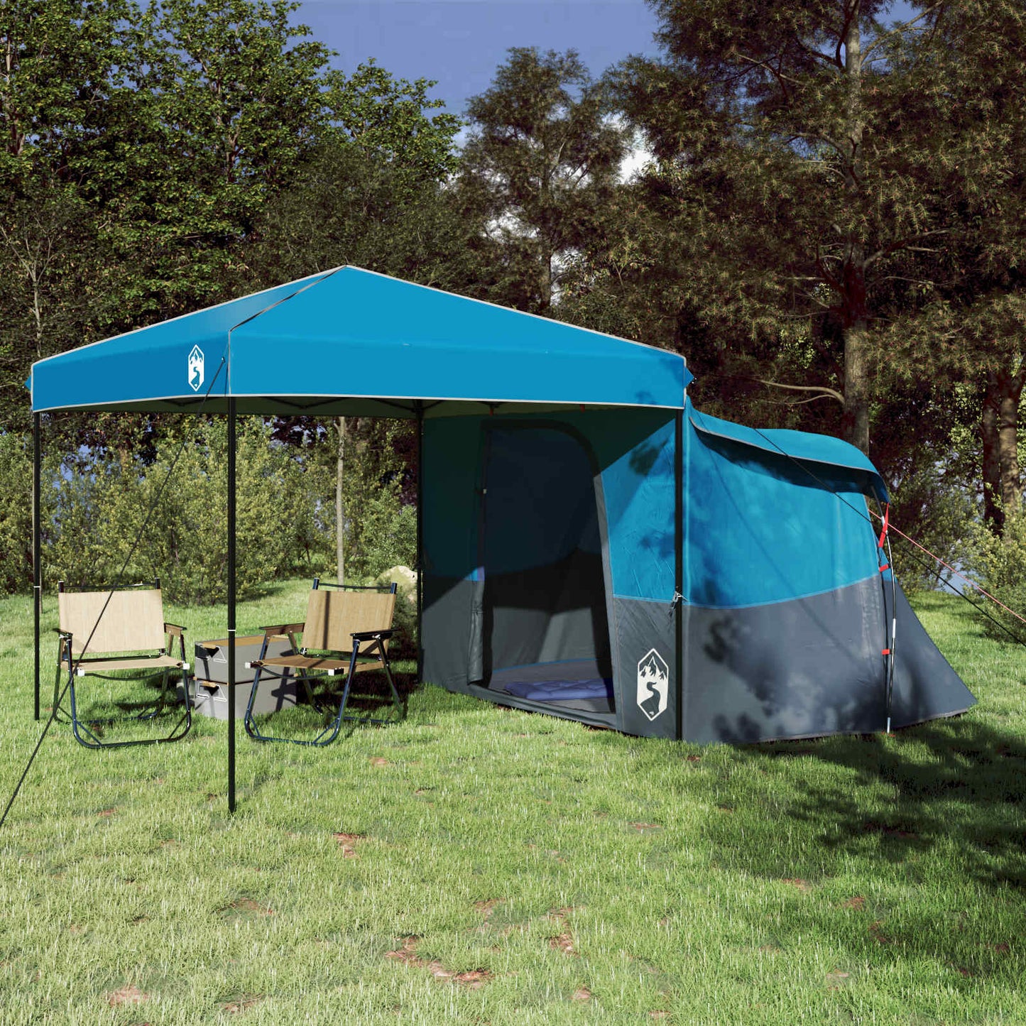 Camping Tent Set Folding 2 pcs Blue Taffeta and Fabric