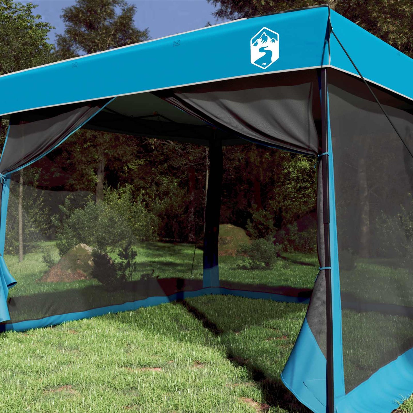 Camping Tent Set Folding 2 pcs Blue Taffeta and Fabric