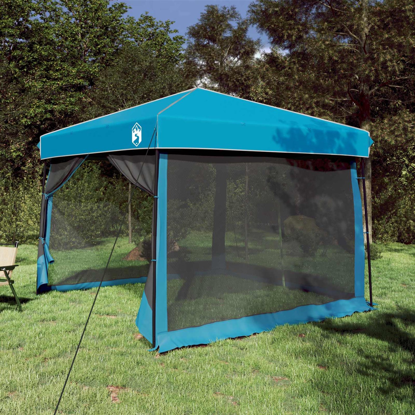 Camping Tent Set Folding 2 pcs Blue Taffeta and Fabric