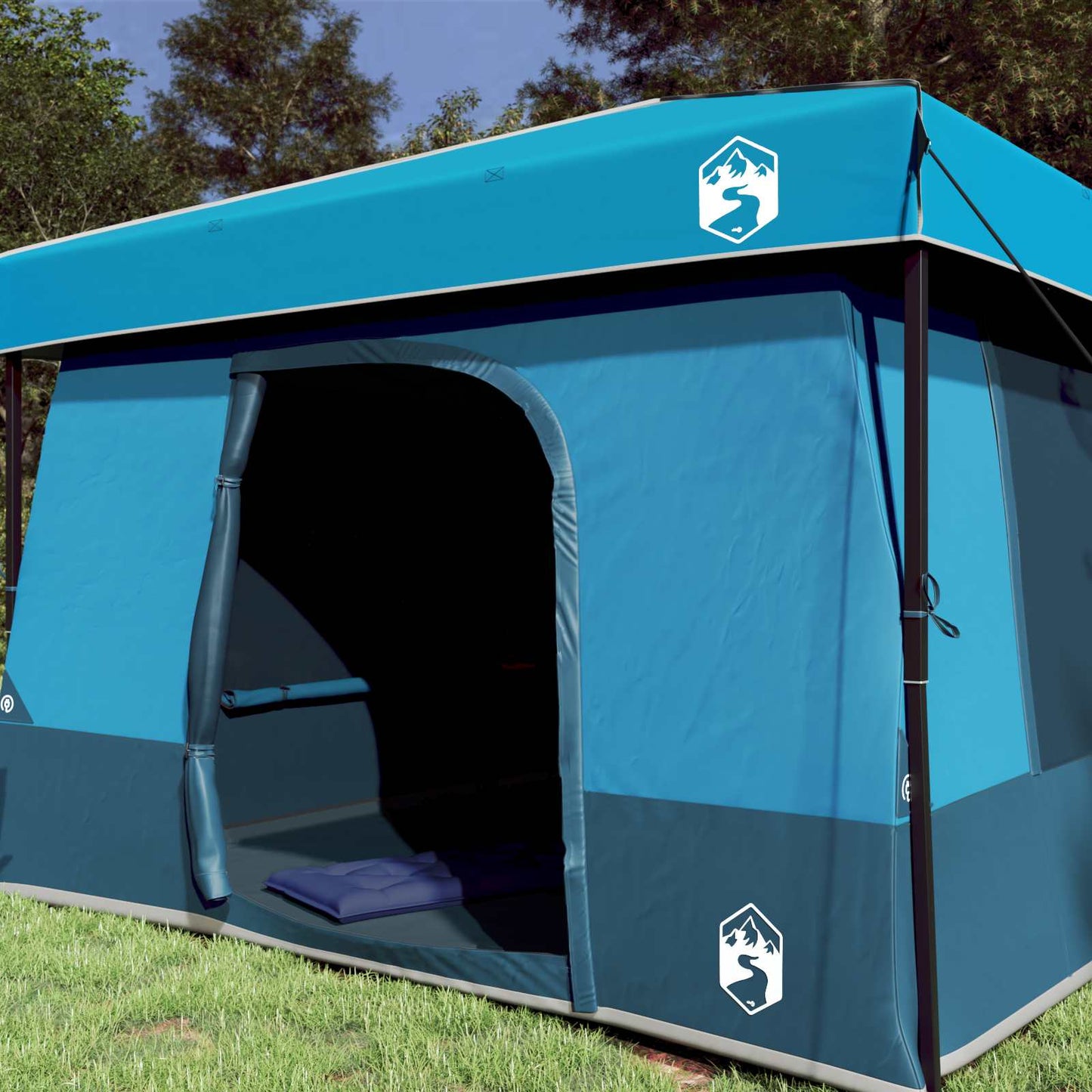 Camping Tent Set Folding 2 pcs Blue Taffeta and Fabric