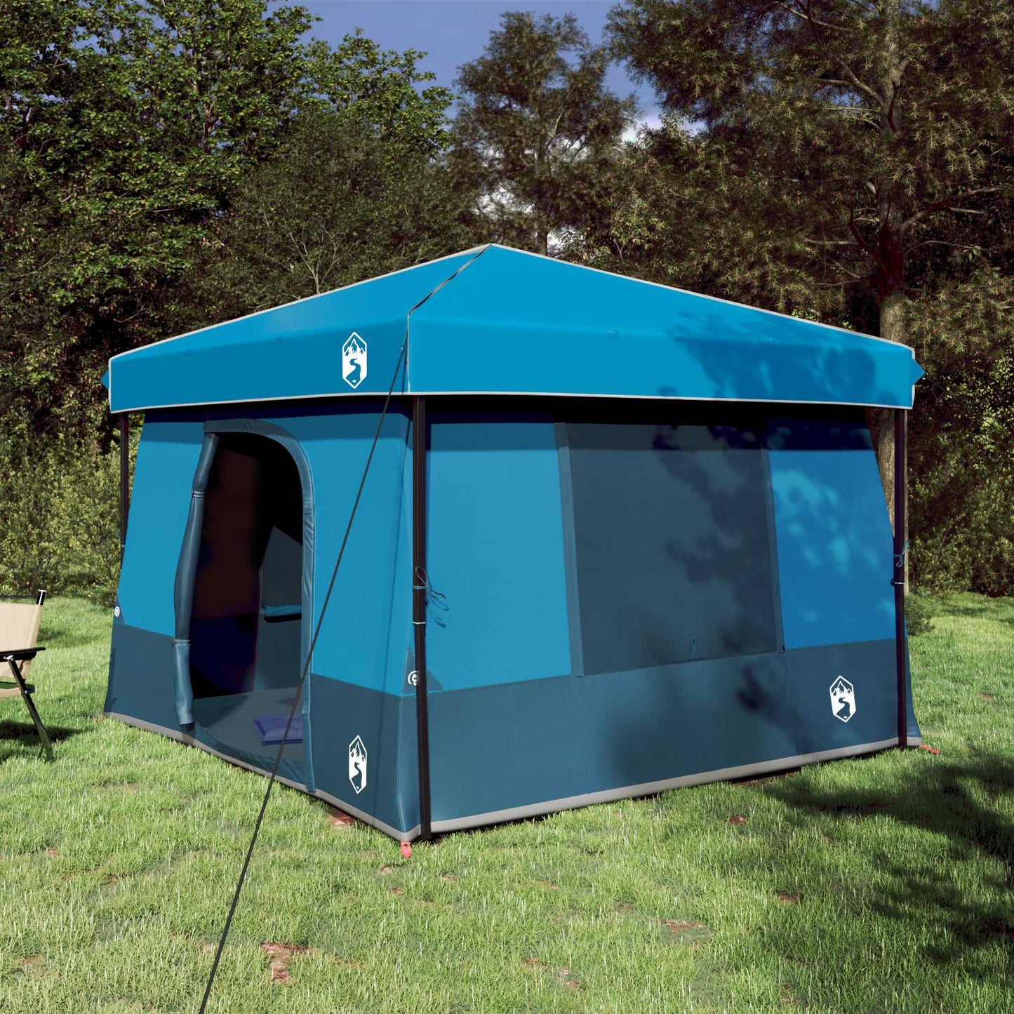 Camping Tent Set Folding 2 pcs Blue Taffeta and Fabric