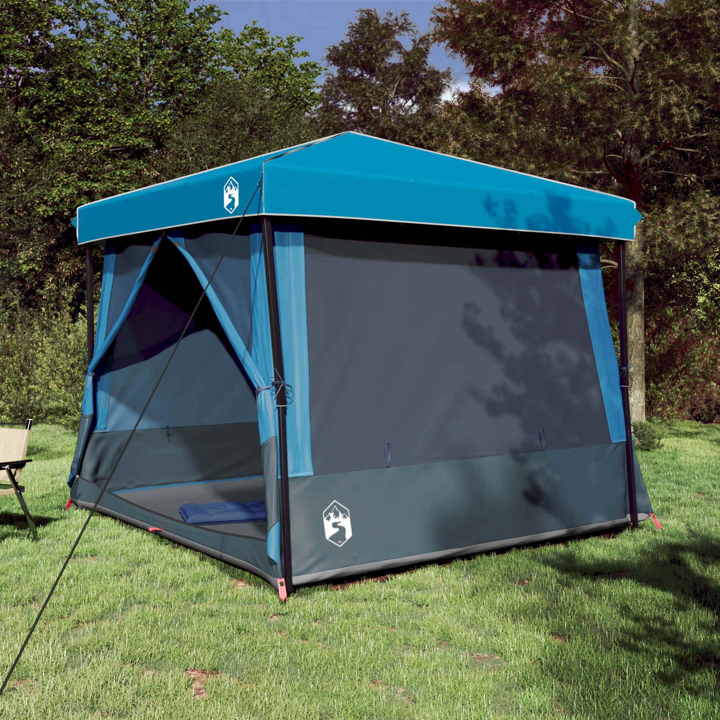 Camping Tent Set Folding 2 pcs Blue Taffeta and Fabric