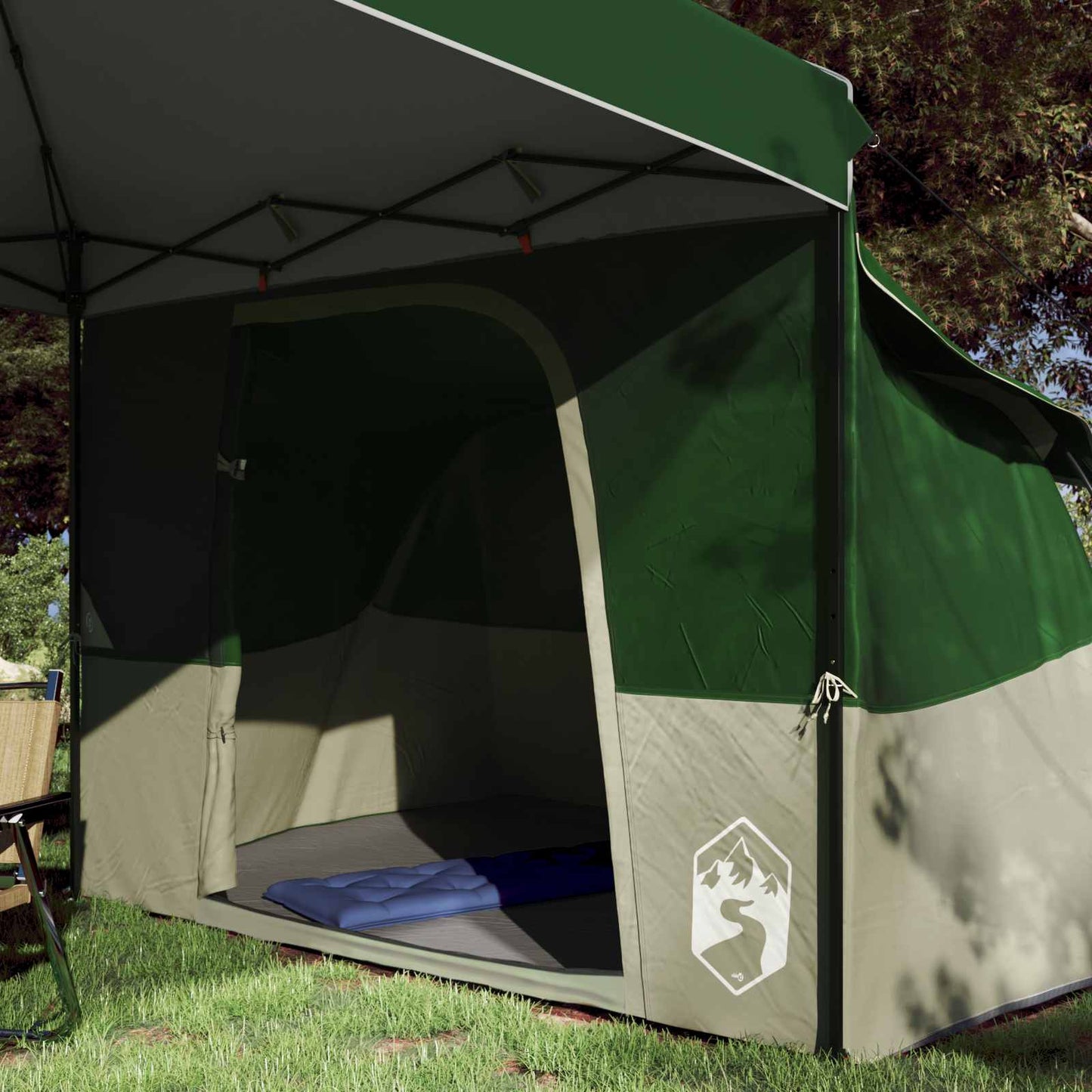 Camping Tent Set Folding 2 pcs Green Taffeta and Fabric