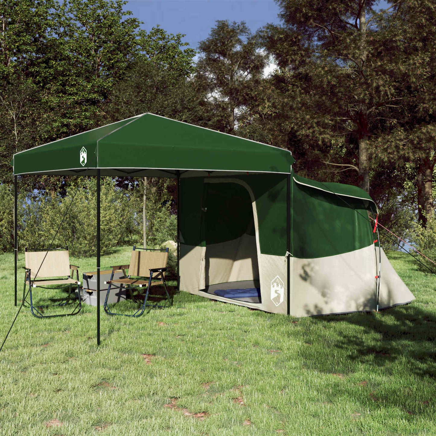 Camping Tent Set Folding 2 pcs Green Taffeta and Fabric