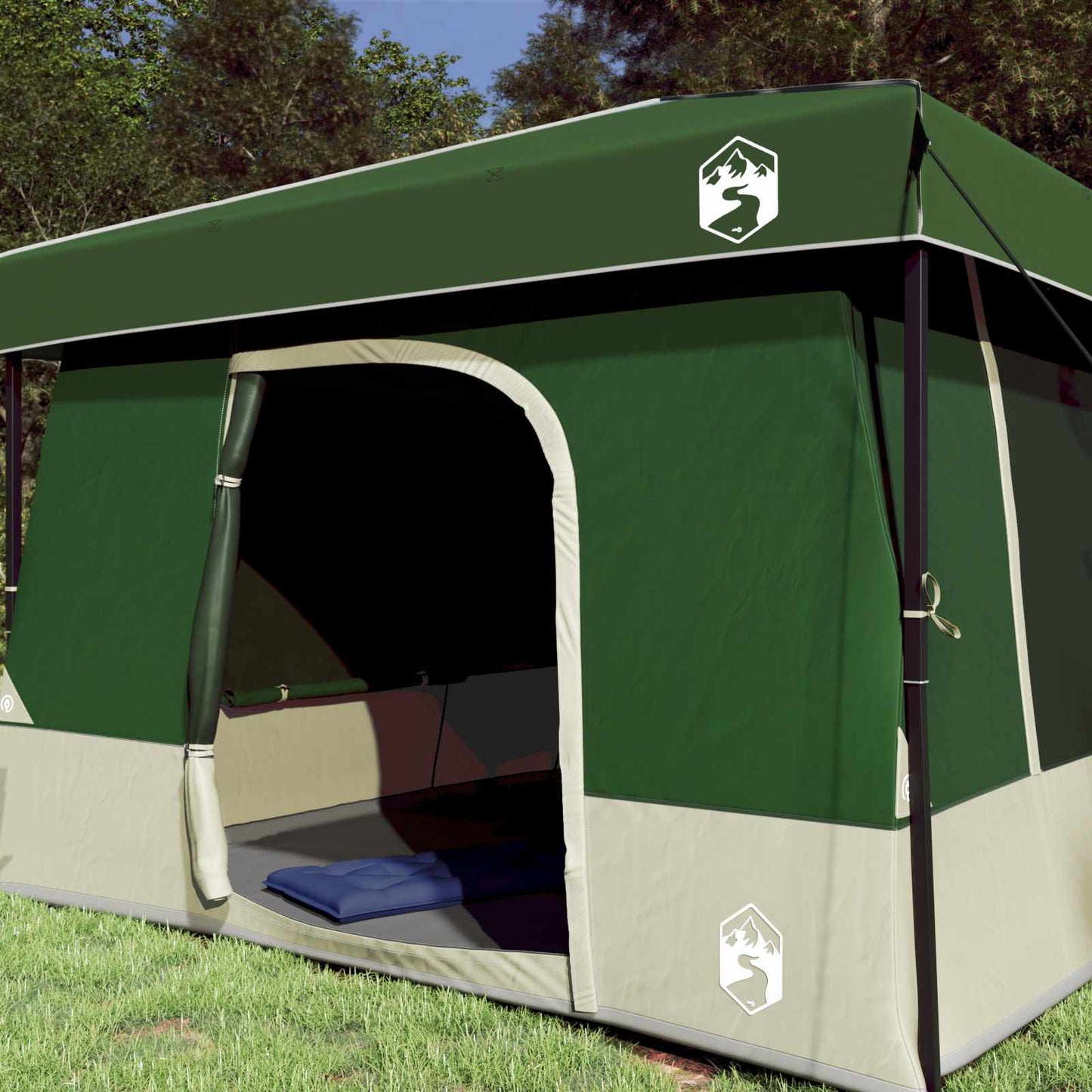 Camping Tent Set Folding 2 pcs Green Taffeta and Fabric