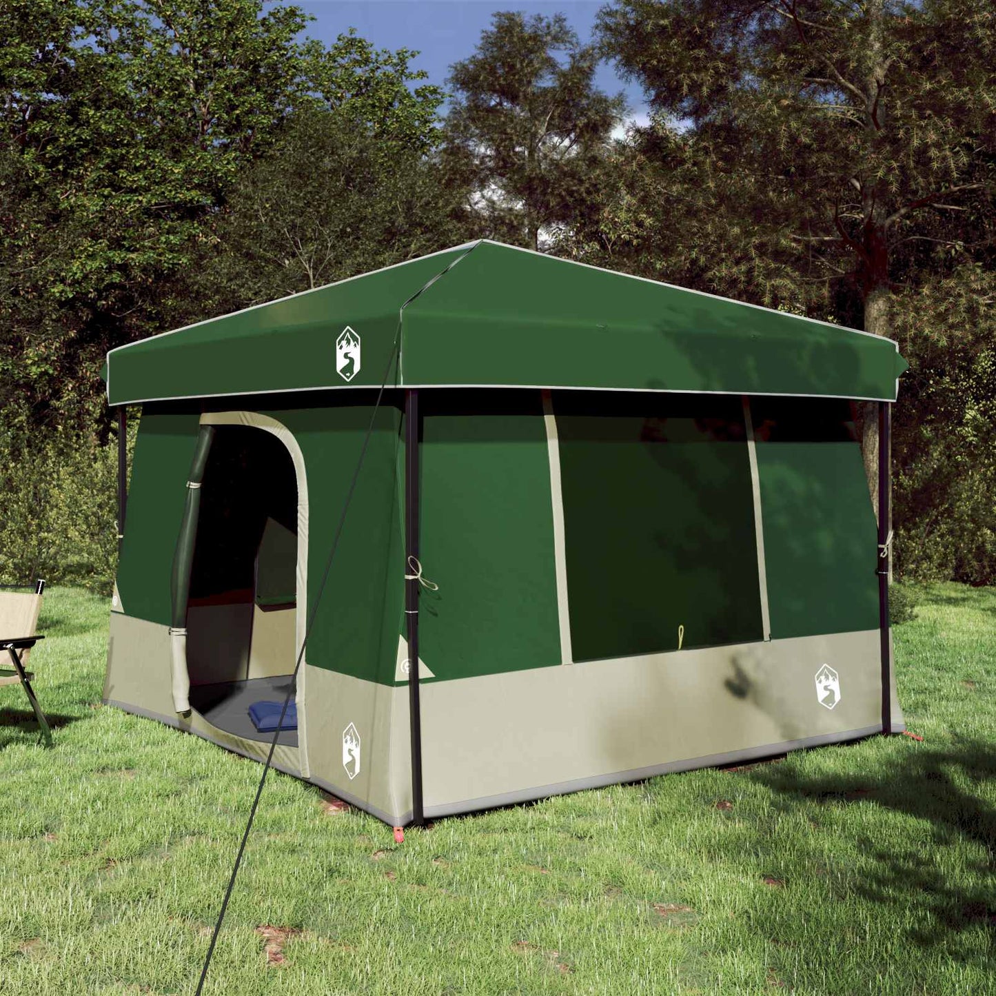 Camping Tent Set Folding 2 pcs Green Taffeta and Fabric