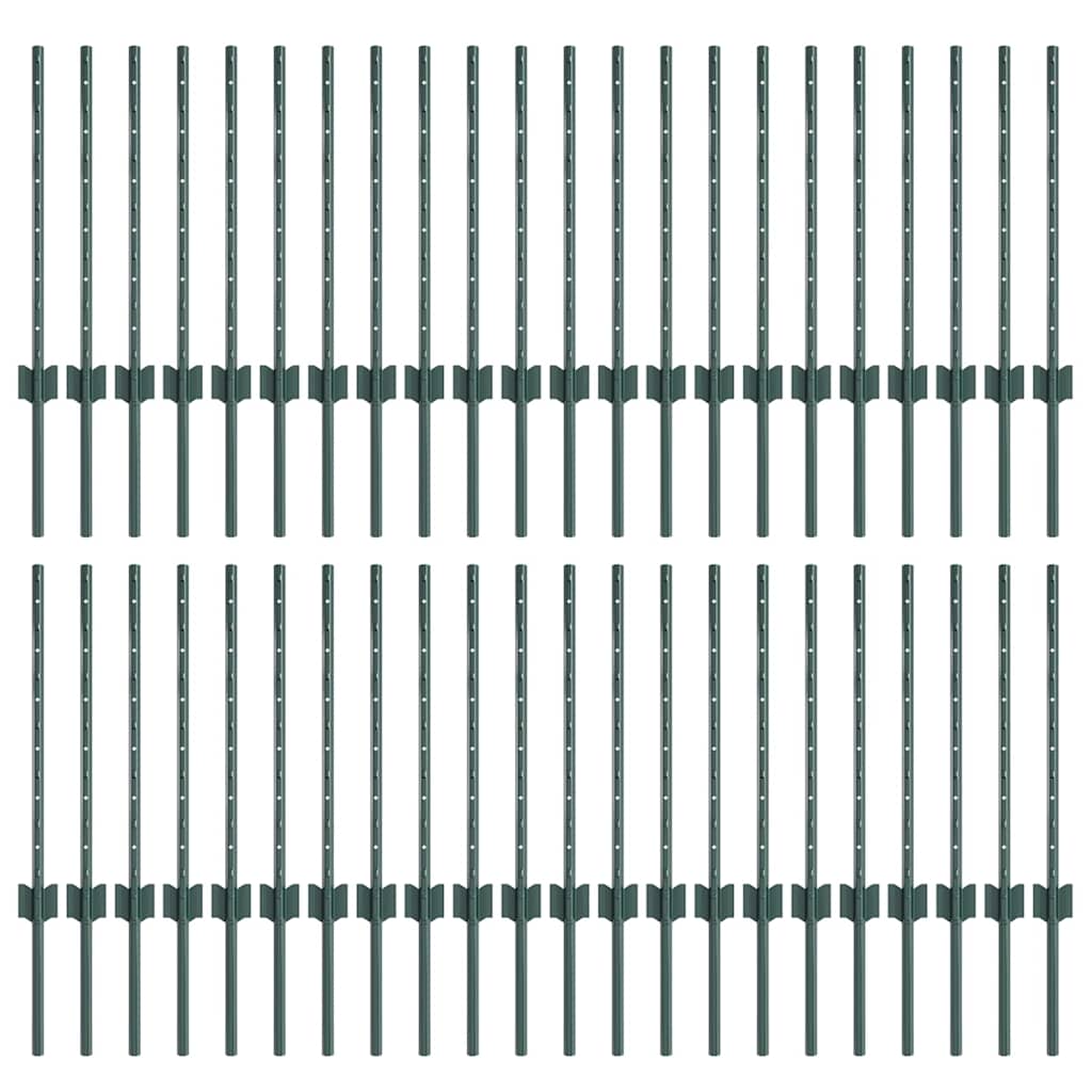 Embedded Fence Post 44 pcs Green 100 cm Powder-Coated Steel