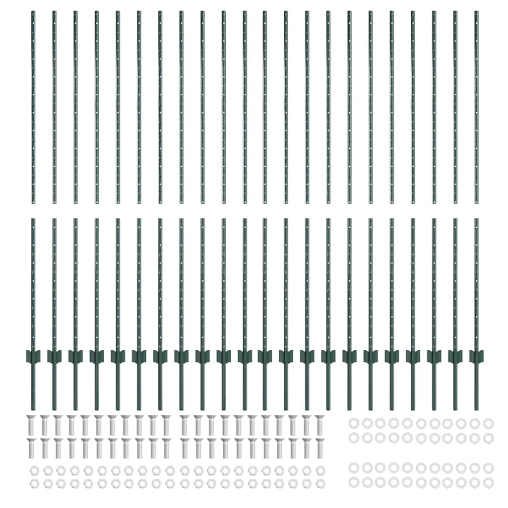 Fence Post 22 pcs Green 200 cm Steel