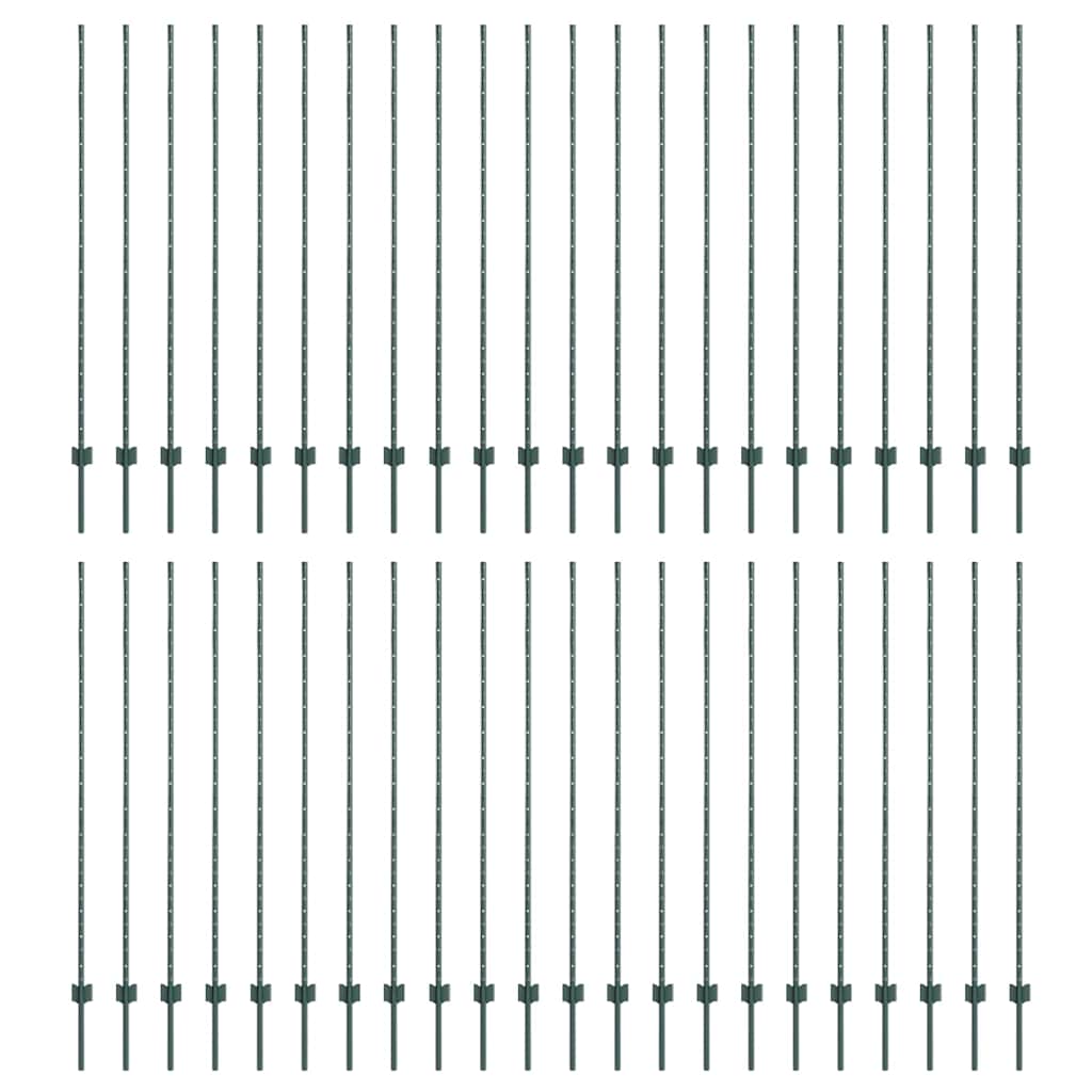 Embedded Fence Post 44 pcs Green 200 cm Powder-Coated Steel