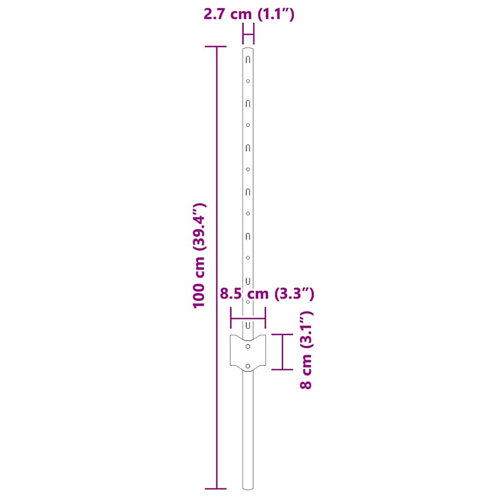 Embedded Fence Post 44 pcs Grey 100 cm Powder-Coated Steel