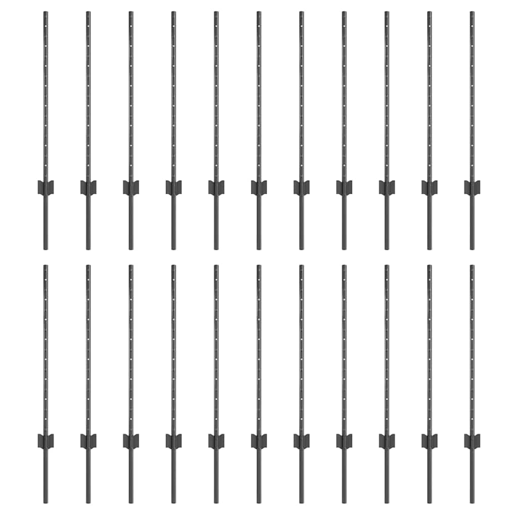 Embedded Fence Post 22 pcs Grey 120 cm Powder-Coated Steel