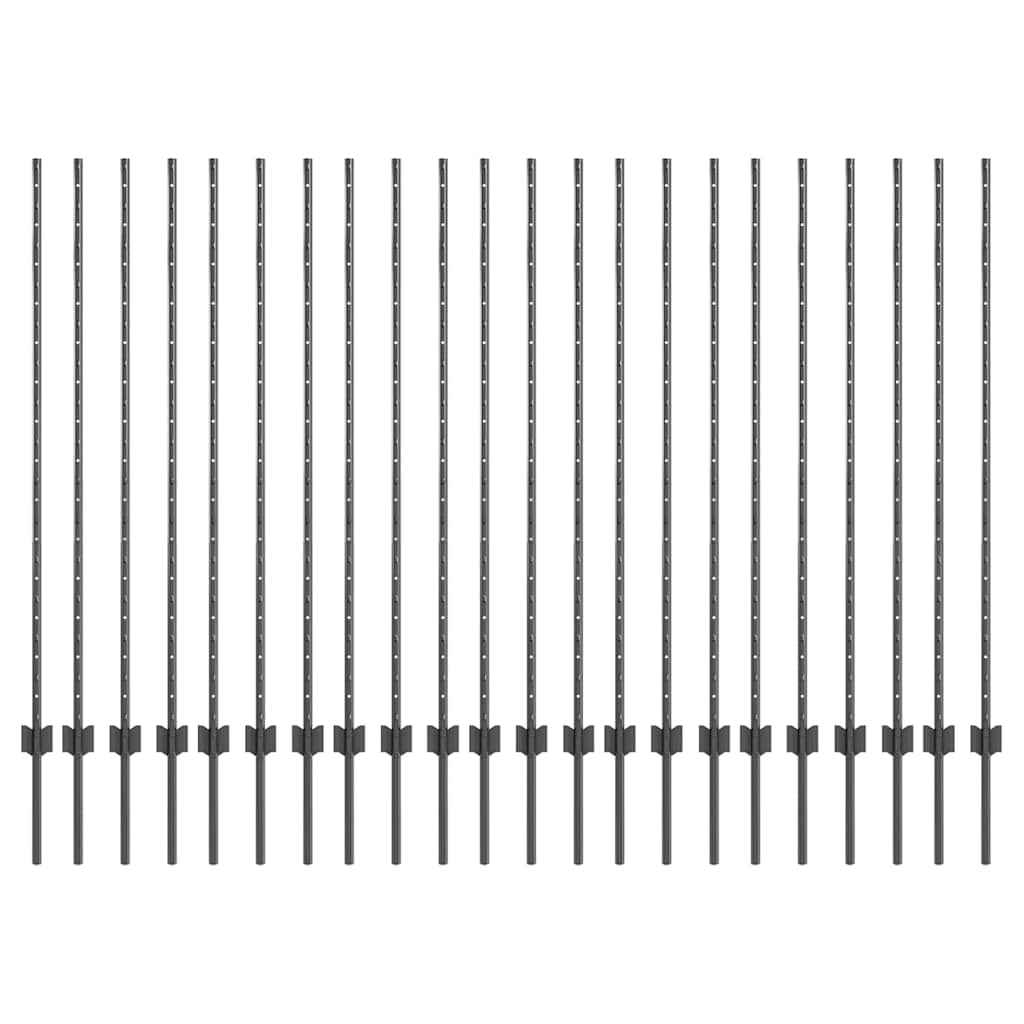 Embedded Fence Post 22 pcs Grey 180 cm Powder-Coated Steel