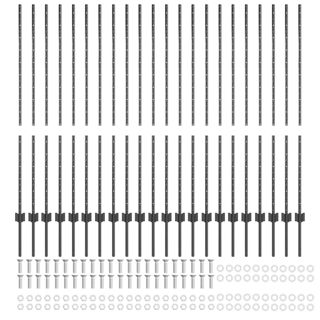 Embedded Fence Post 22 pcs Grey 180 cm Powder-Coated Steel