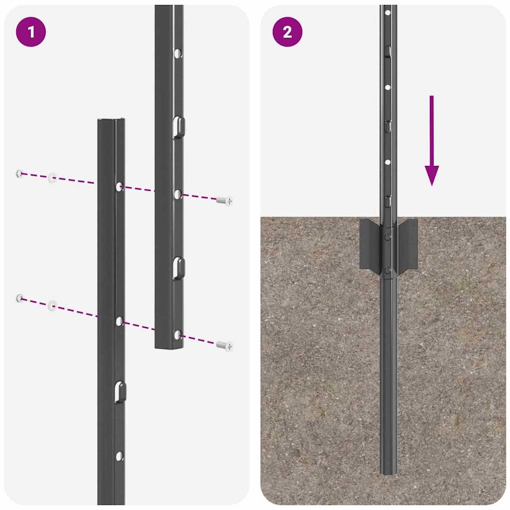 Fence Post 44 pcs Grey 180 cm Steel