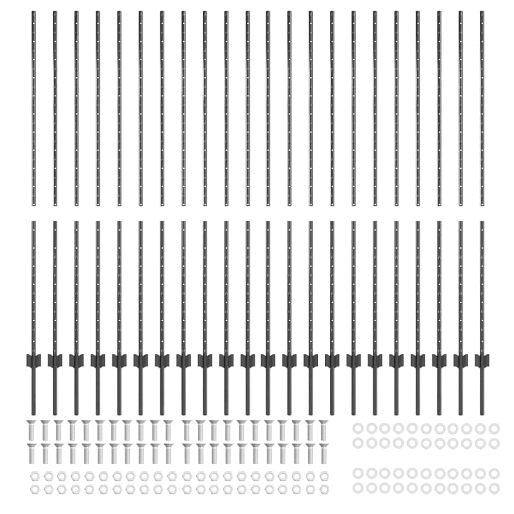 Fence Post 22 pcs Grey 200 cm Steel