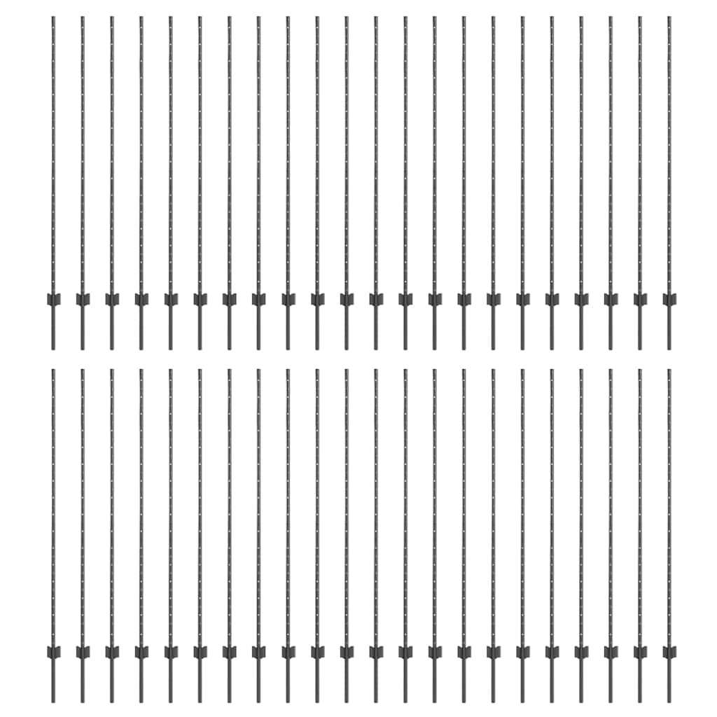 Embedded Fence Post 44 pcs Grey 200 cm Powder-Coated Steel