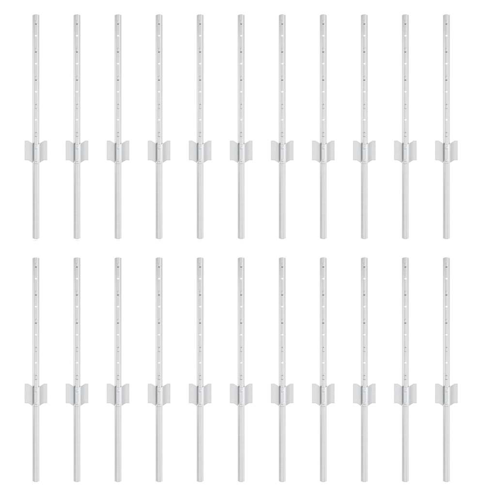 Embedded Fence Post 22 pcs Silver 80 cm Powder-Coated Steel