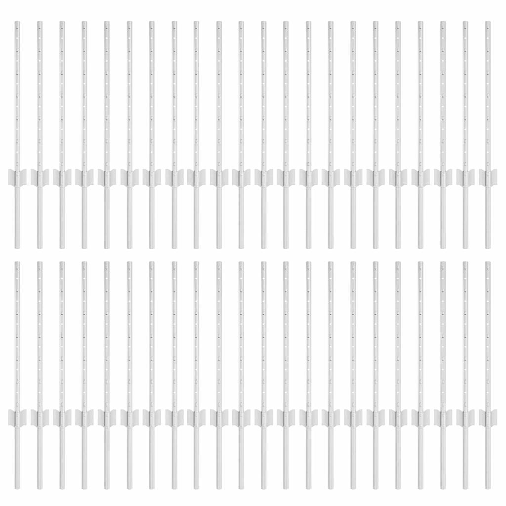 Embedded Fence Post 44 pcs Silver 100 cm Powder-Coated Steel