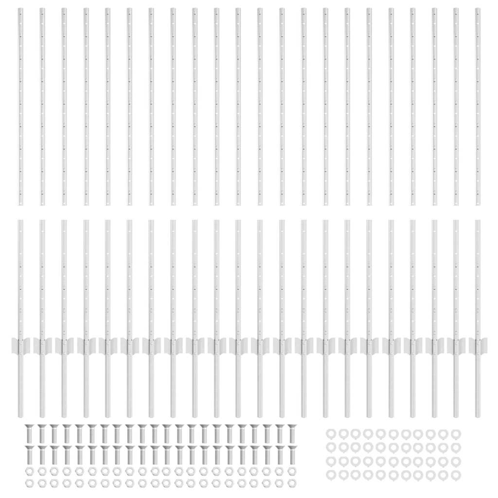 Embedded Fence Post 22 pcs Silver 160 cm Powder-Coated Steel
