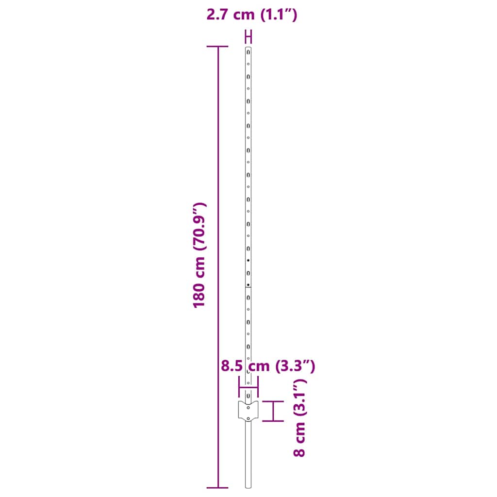 Embedded Fence Post 44 pcs Silver 180 cm Powder-Coated Steel