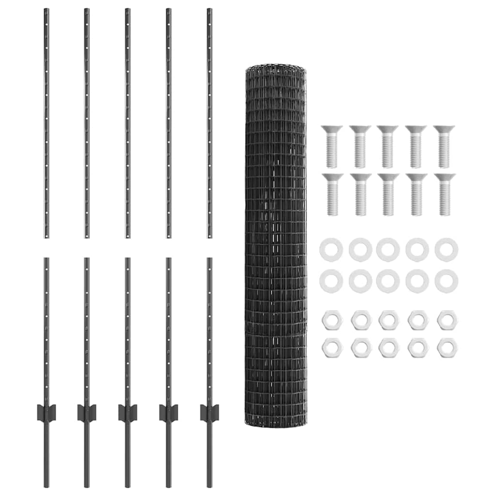 Welded Wire Fence 10 x 1.4 m (W x H) PVC-Coated Steel Grey Mesh