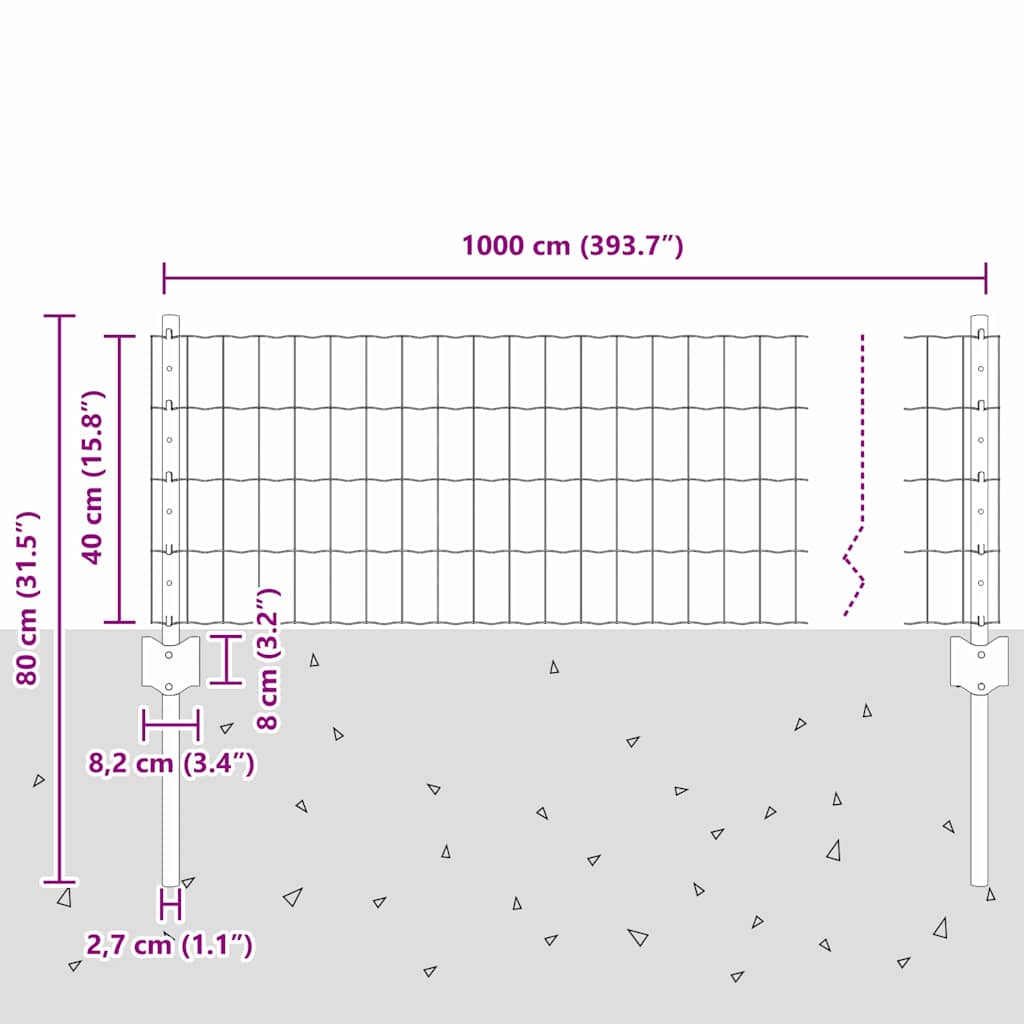 Welded Wire Fence 10 x 0.4 m (W x H) PVC-Coated Steel Grey Mesh