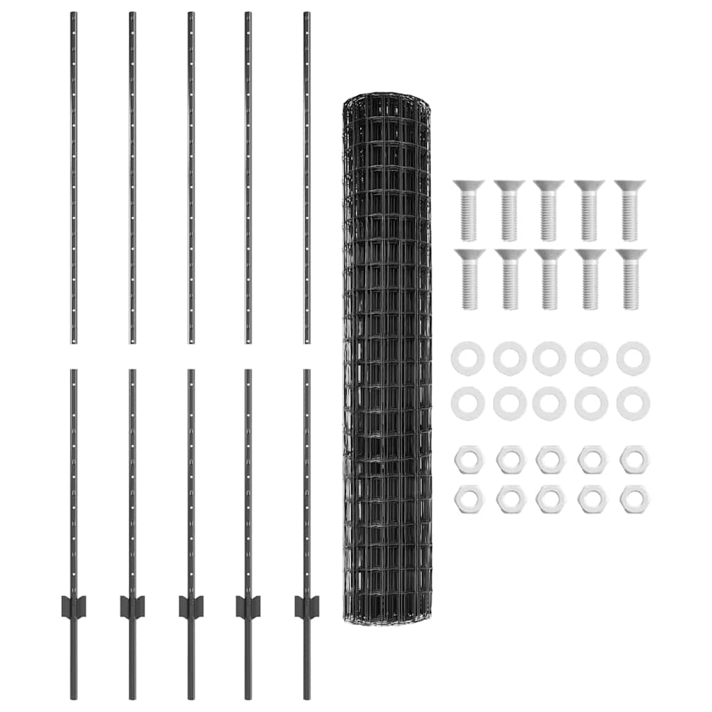 Welded Wire Fence 10 x 1.5 m (W x H) PVC-Coated Steel Grey Mesh