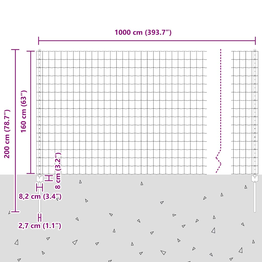 Welded Wire Fence 10 x 1.6 m (W x H) PVC-Coated Steel Grey Mesh