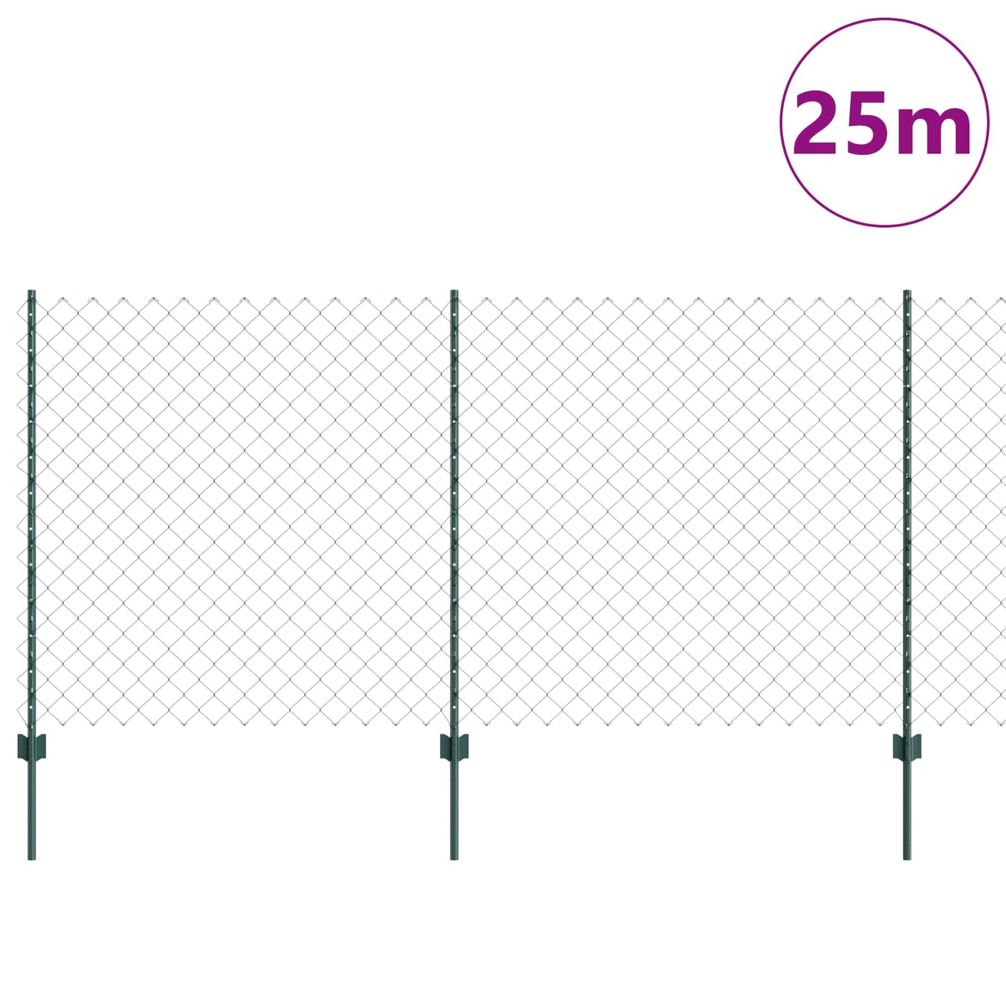 Chain Link Fence with Post 25 x 1.2 m (W x H) PVC-Coated Steel