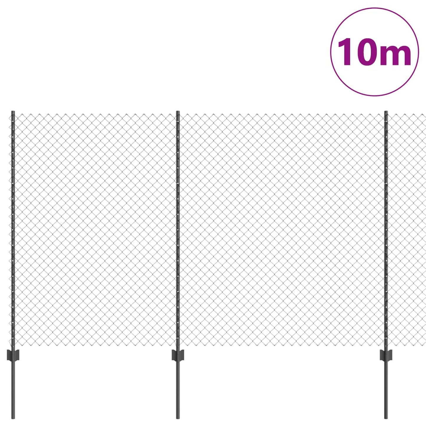 Chain Link Fence with Post 10 x 1.5 m (W x H) PVC-Coated Steel