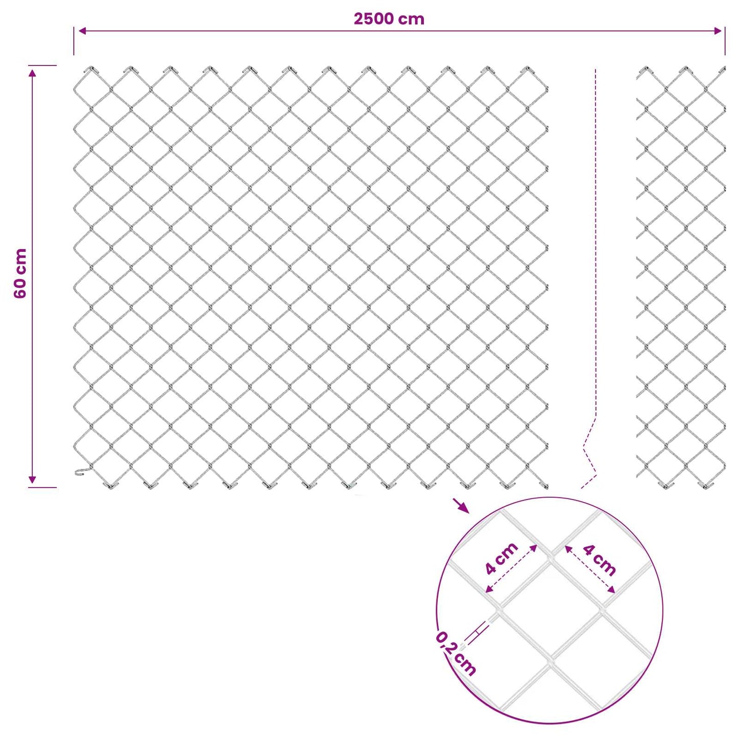 Chainlink Fence with Post 25 x 0.6 m PVC-Coated Steel Grey Mesh