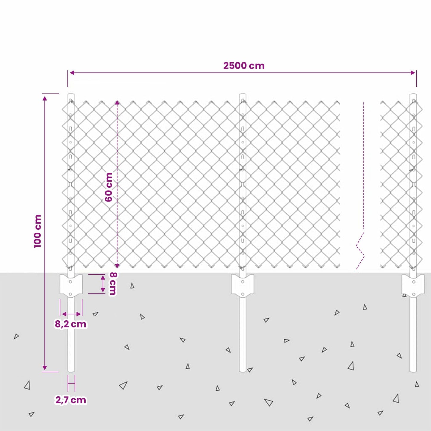 Chainlink Fence with Post 25 x 0.6 m PVC-Coated Steel Grey Mesh