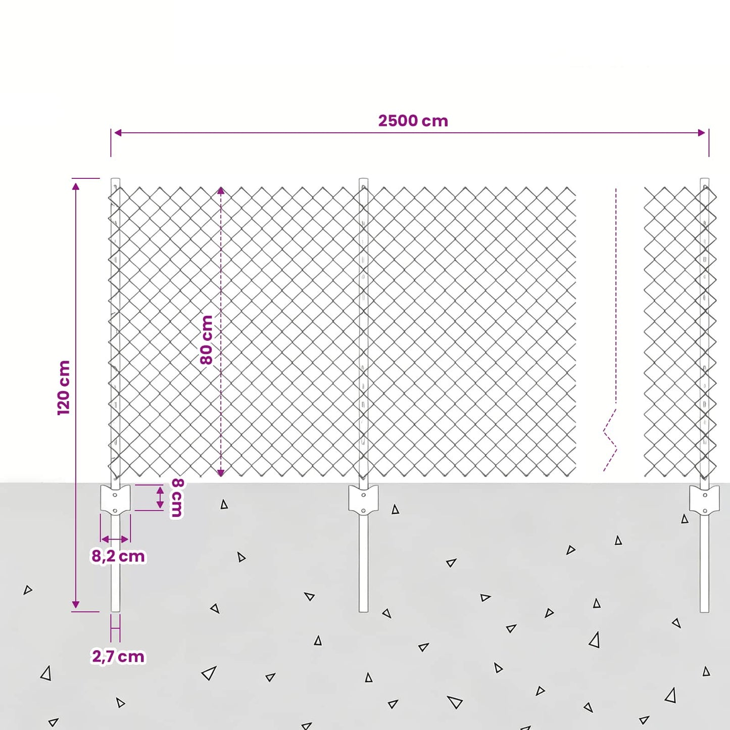 Outdoor Chainlink Fence with Post 25 x 0.8 m PVC-Coated Steel