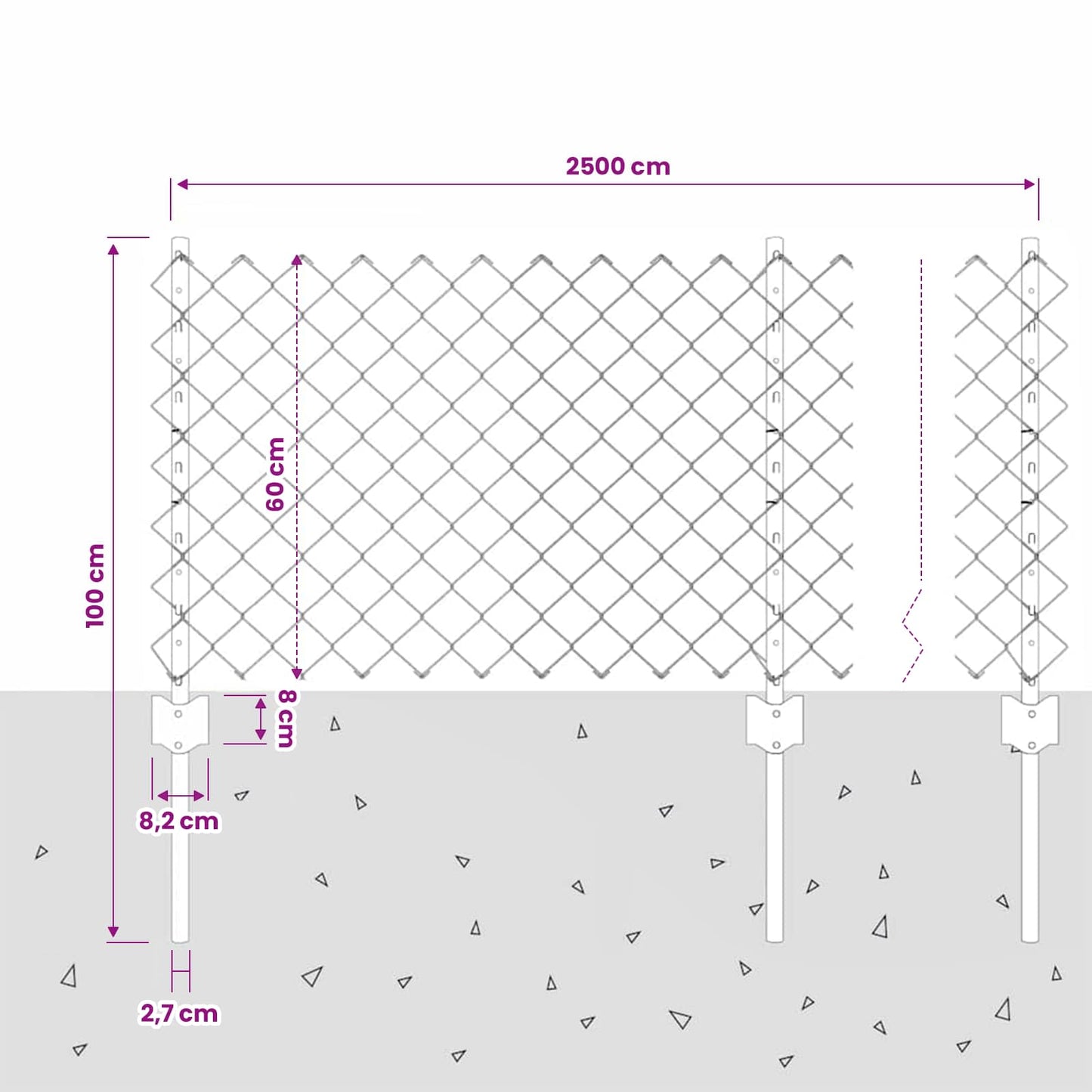 Outdoor Chainlink Fence with Post 25 x 0.6 m PVC-Coated Steel